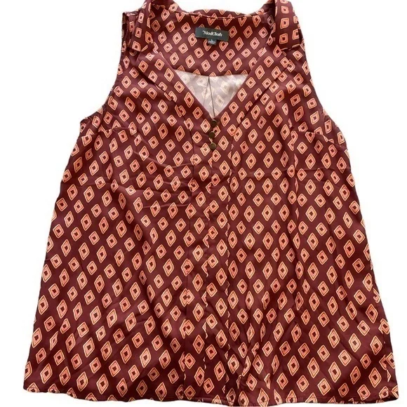 Modcloth Maroon Orange Diamond Shape Sleeveless Blouse Size Large EUC #0489-DS - Picture 1 of 4